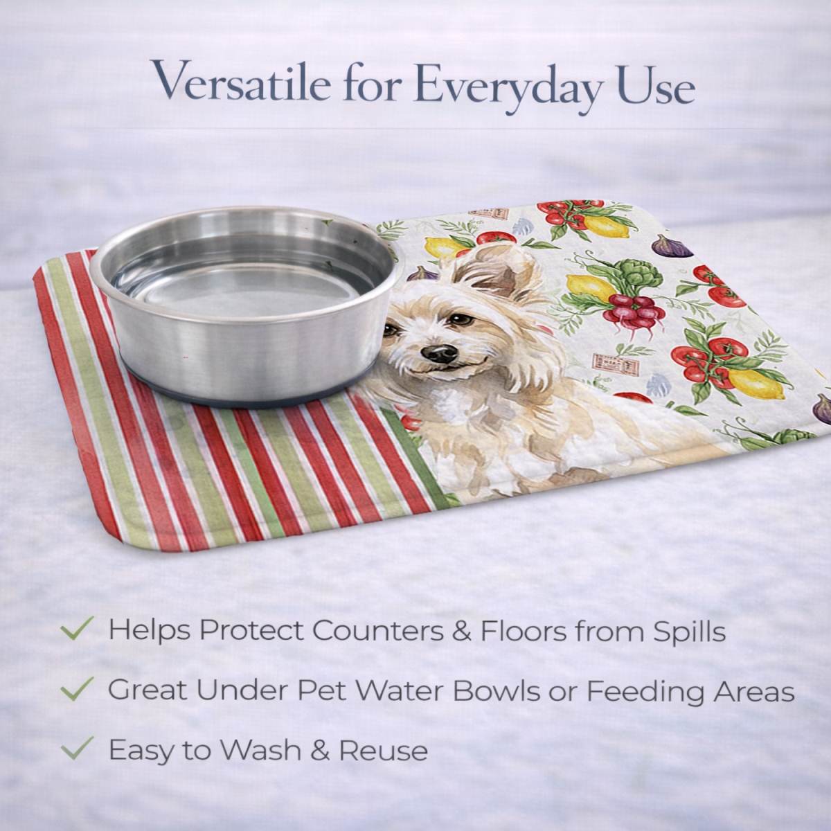 Picture of Carolines Treasures WDK8176DDM 21 x 14 in. Powderpuff Chinese Crested Vegetables Dish Drying Mat