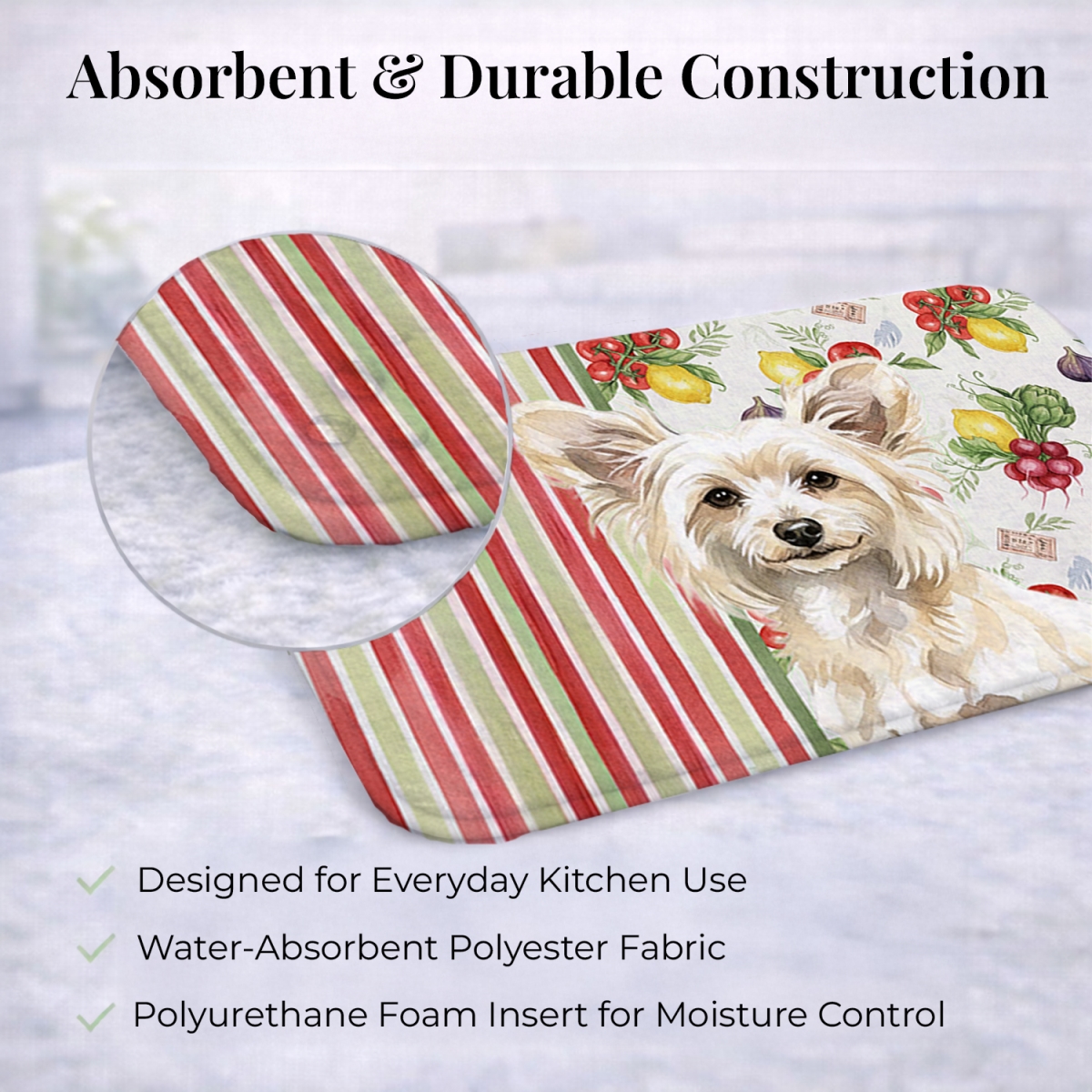 Picture of Carolines Treasures WDK8176DDM 21 x 14 in. Powderpuff Chinese Crested Vegetables Dish Drying Mat
