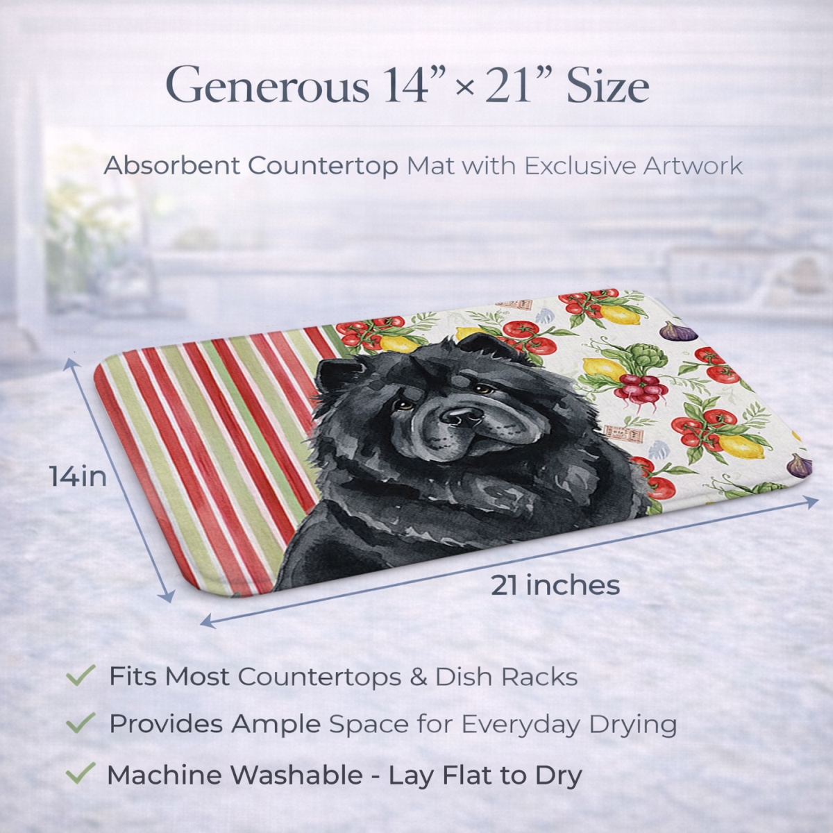 Picture of Carolines Treasures WDK8177DDM 21 x 14 in. Black Chow Chow Vegetables Dish Drying Mat