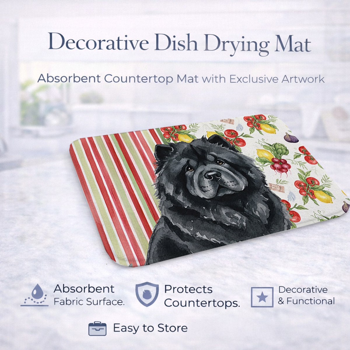 Picture of Carolines Treasures WDK8177DDM 21 x 14 in. Black Chow Chow Vegetables Dish Drying Mat