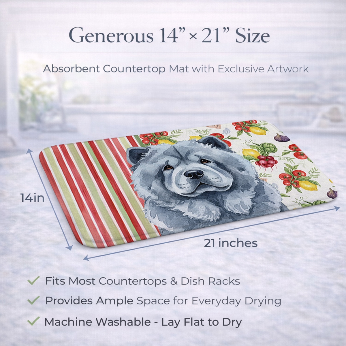 Picture of Carolines Treasures WDK8178DDM 21 x 14 in. Blue Chow Chow Vegetables Dish Drying Mat
