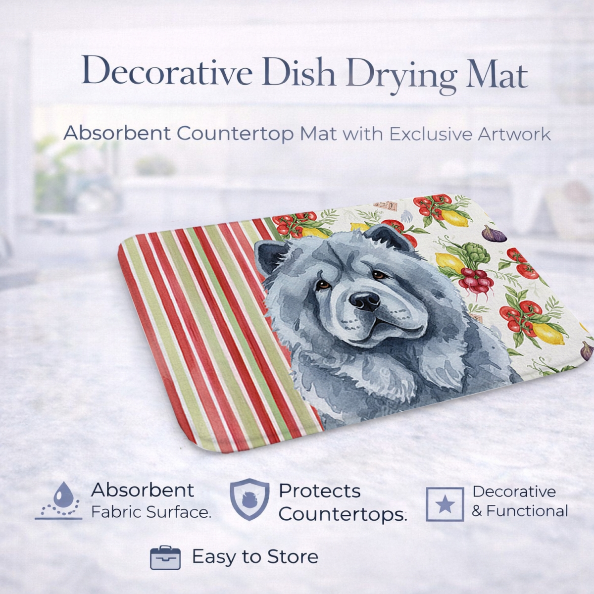 Picture of Carolines Treasures WDK8178DDM 21 x 14 in. Blue Chow Chow Vegetables Dish Drying Mat