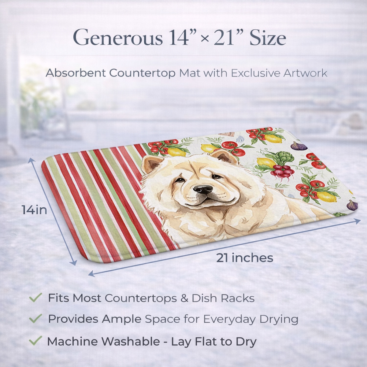 Picture of Carolines Treasures WDK8179DDM 21 x 14 in. Cream Chow Chow Vegetables Dish Drying Mat