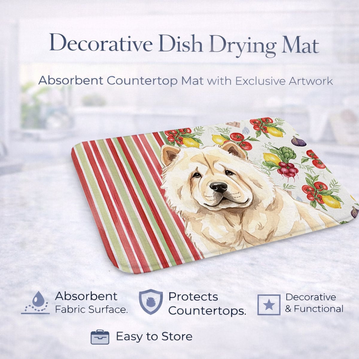 Picture of Carolines Treasures WDK8179DDM 21 x 14 in. Cream Chow Chow Vegetables Dish Drying Mat