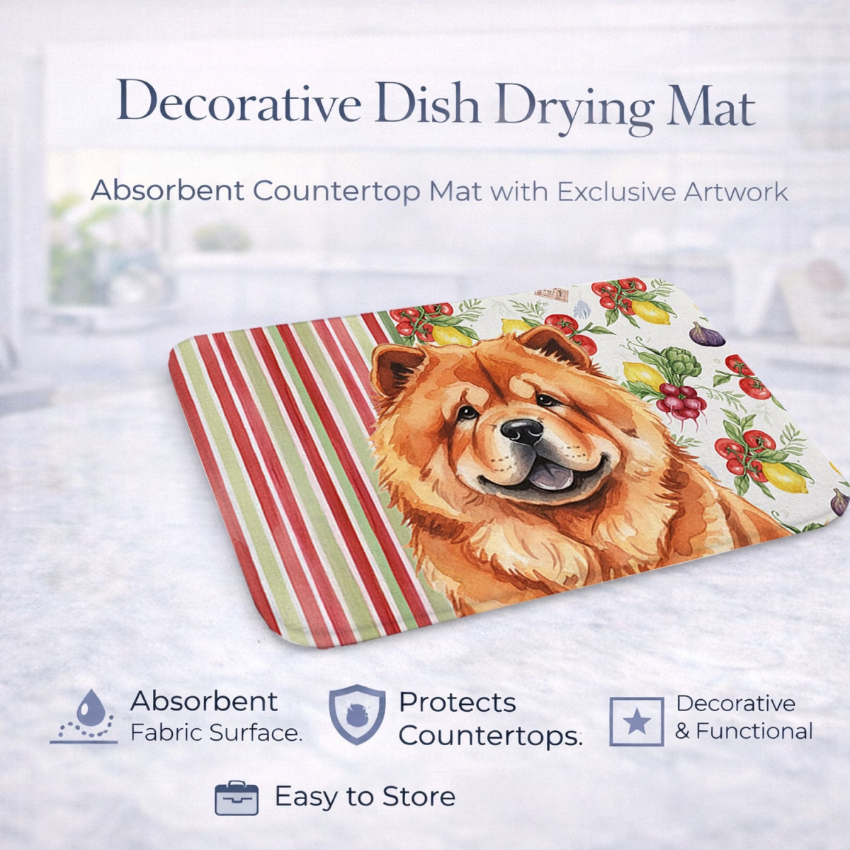 Picture of Carolines Treasures WDK8180DDM 21 x 14 in. Red Chow Chow Vegetables Dish Drying Mat