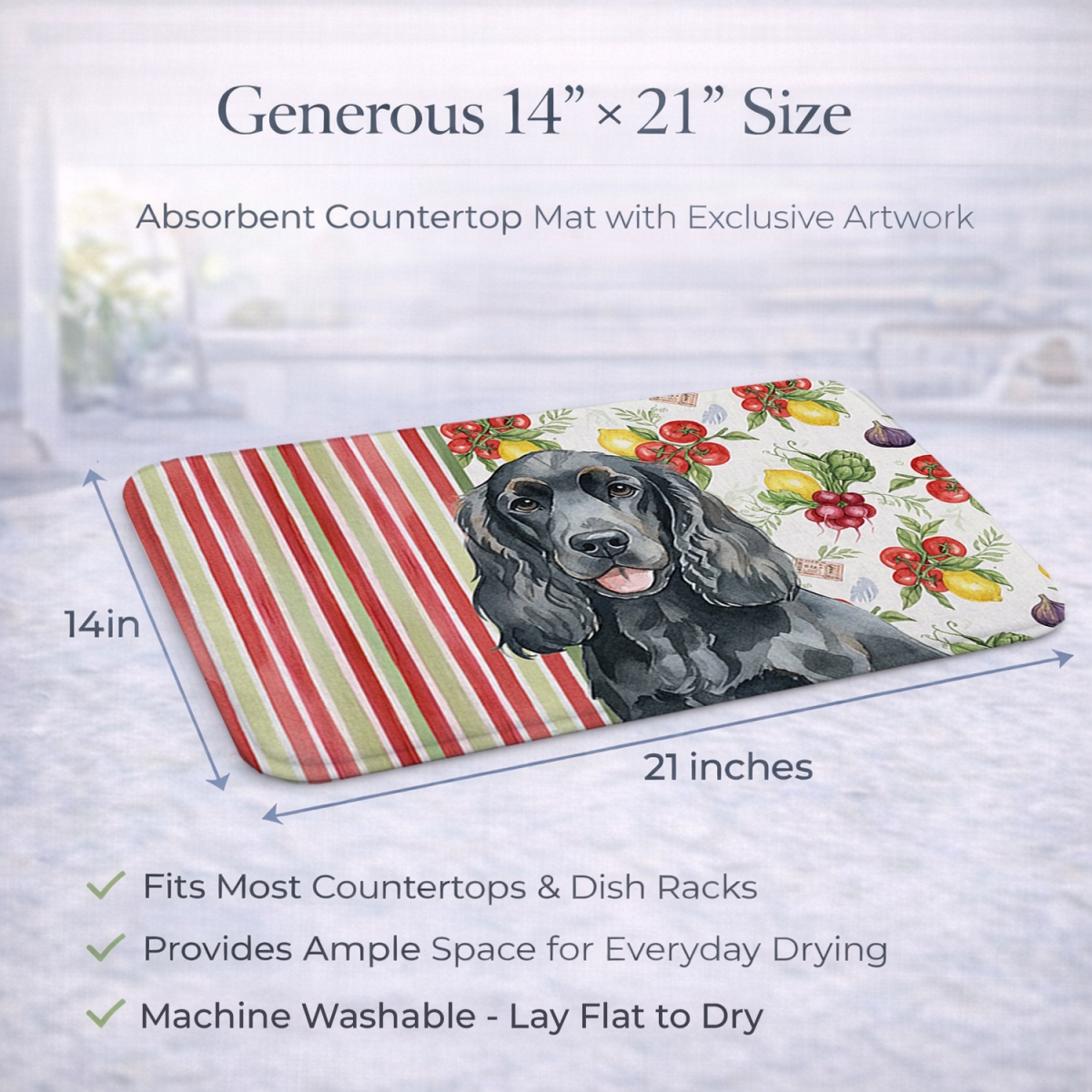 Picture of Carolines Treasures WDK8181DDM 21 x 14 in. Black Cocker Spaniel Vegetables Dish Drying Mat