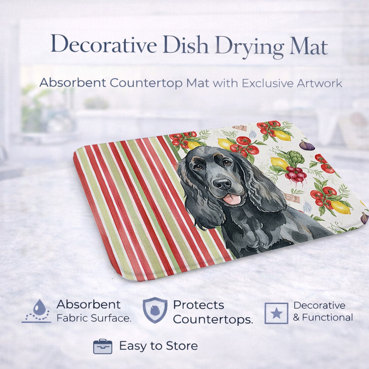 Picture of Carolines Treasures WDK8181DDM 21 x 14 in. Black Cocker Spaniel Vegetables Dish Drying Mat