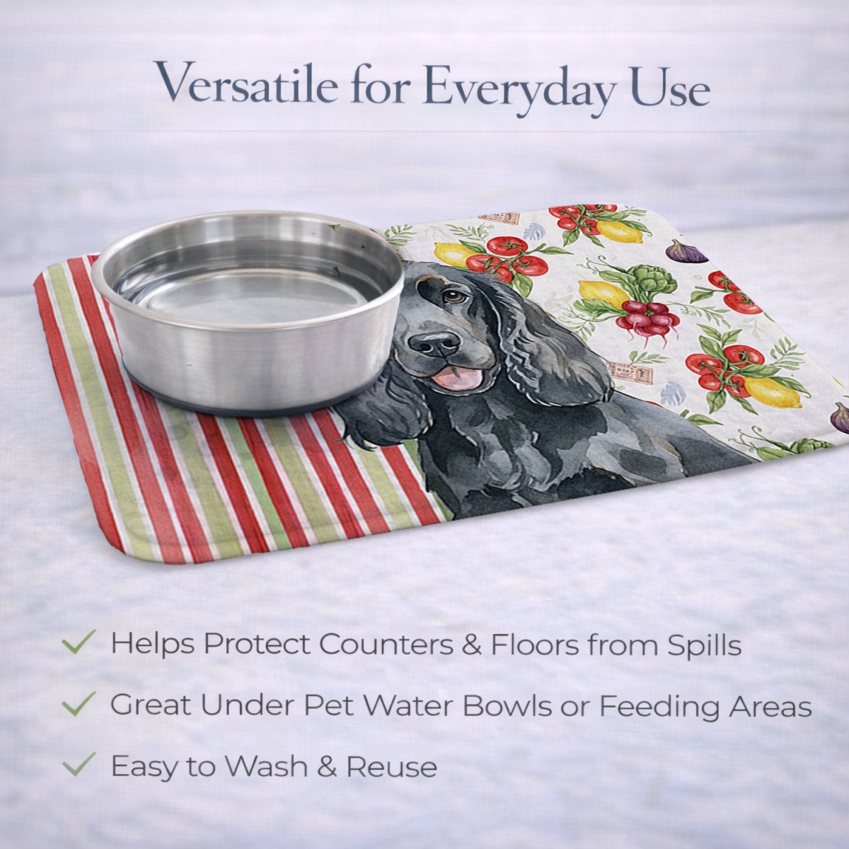 Picture of Carolines Treasures WDK8181DDM 21 x 14 in. Black Cocker Spaniel Vegetables Dish Drying Mat