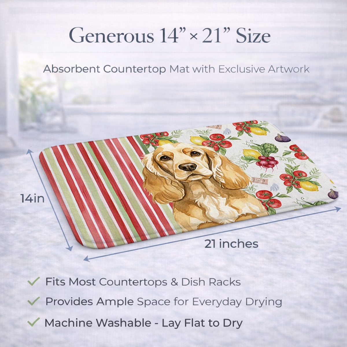 Picture of Carolines Treasures WDK8182DDM 21 x 14 in. Buff Cocker Spaniel Vegetables Dish Drying Mat