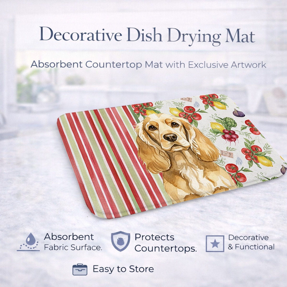 Picture of Carolines Treasures WDK8182DDM 21 x 14 in. Buff Cocker Spaniel Vegetables Dish Drying Mat
