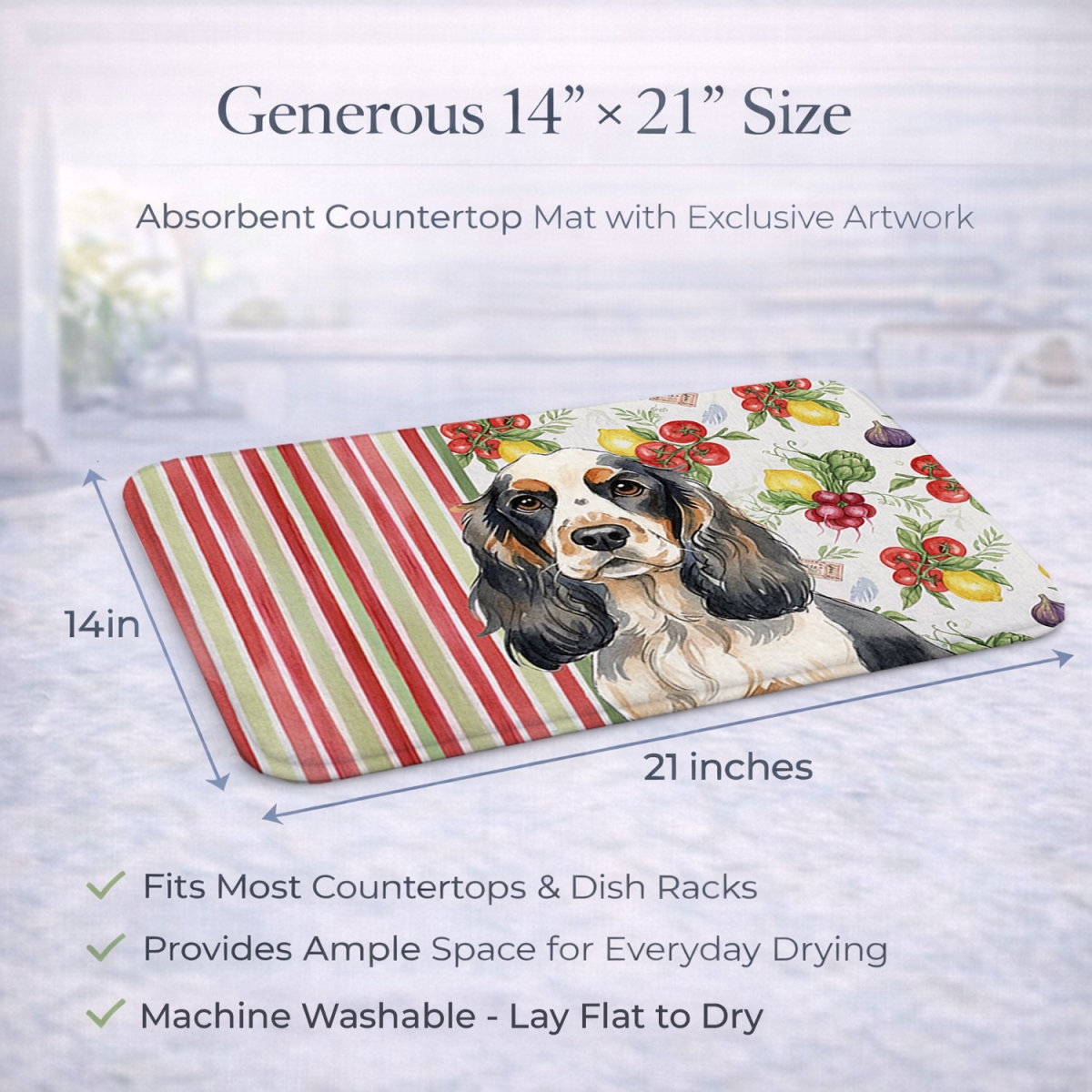 Picture of Carolines Treasures WDK8184DDM 21 x 14 in. Parti Cocker Spaniel Vegetables Dish Drying Mat