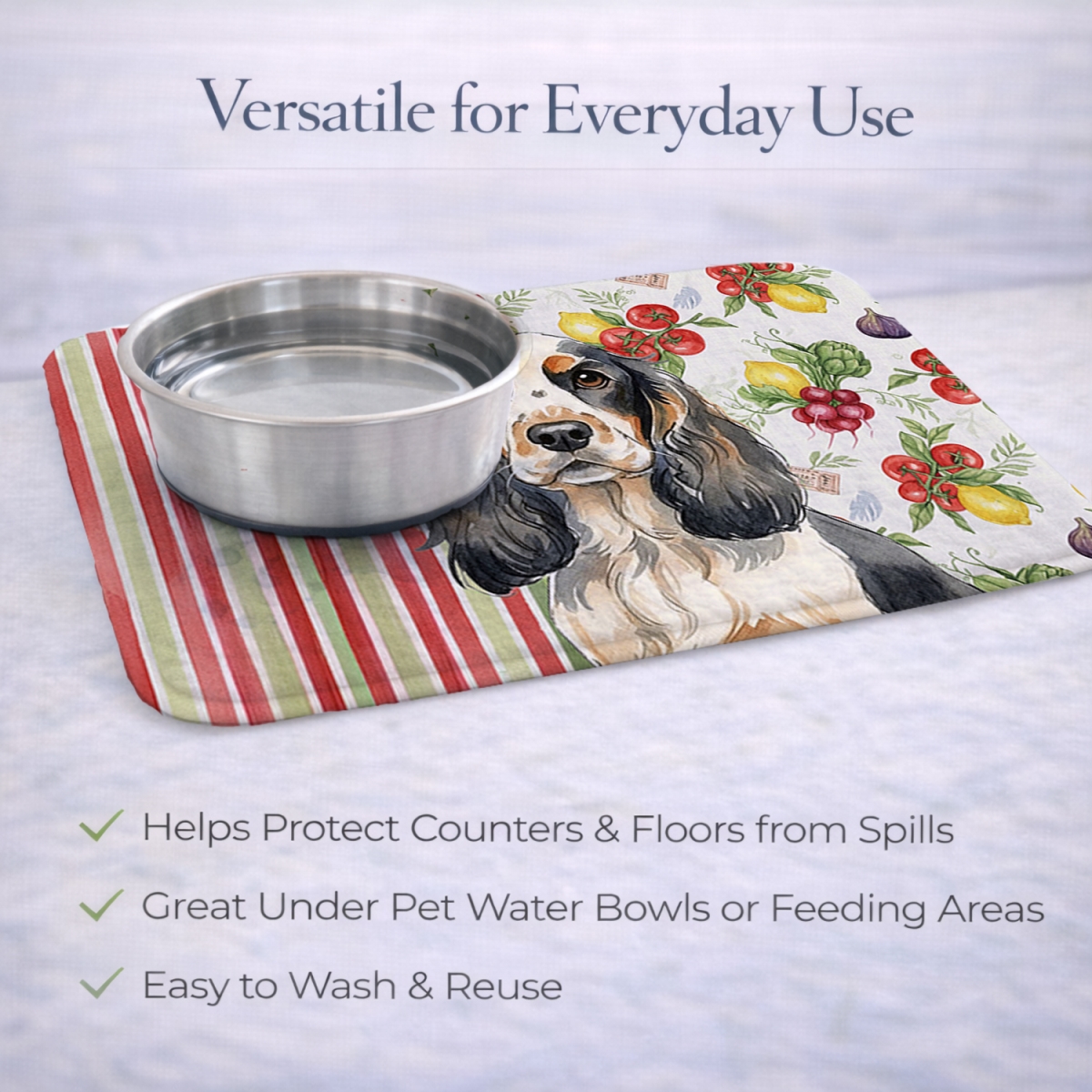 Picture of Carolines Treasures WDK8184DDM 21 x 14 in. Parti Cocker Spaniel Vegetables Dish Drying Mat