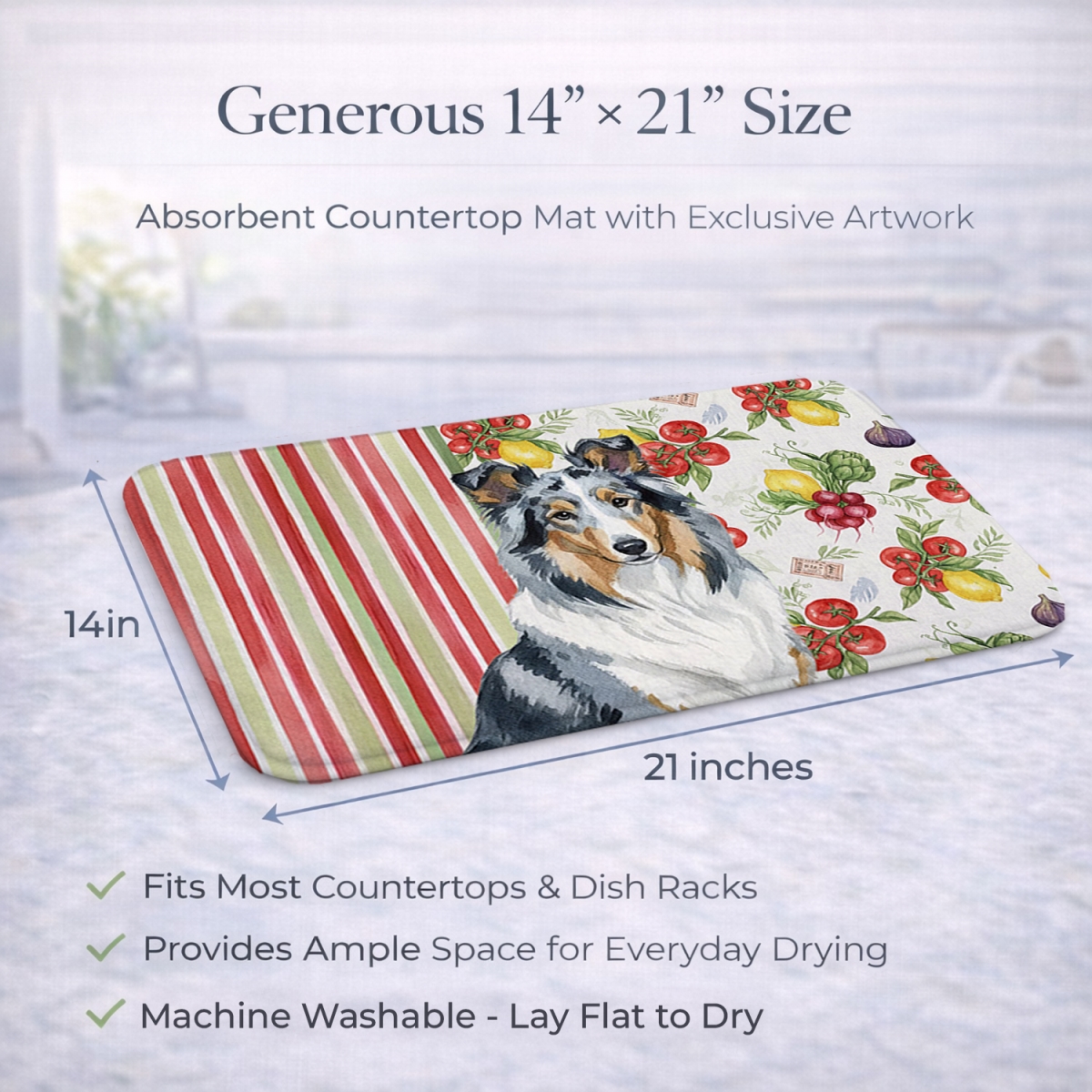 Picture of Carolines Treasures WDK8185DDM 21 x 14 in. Blue Merle Collie Vegetables Dish Drying Mat