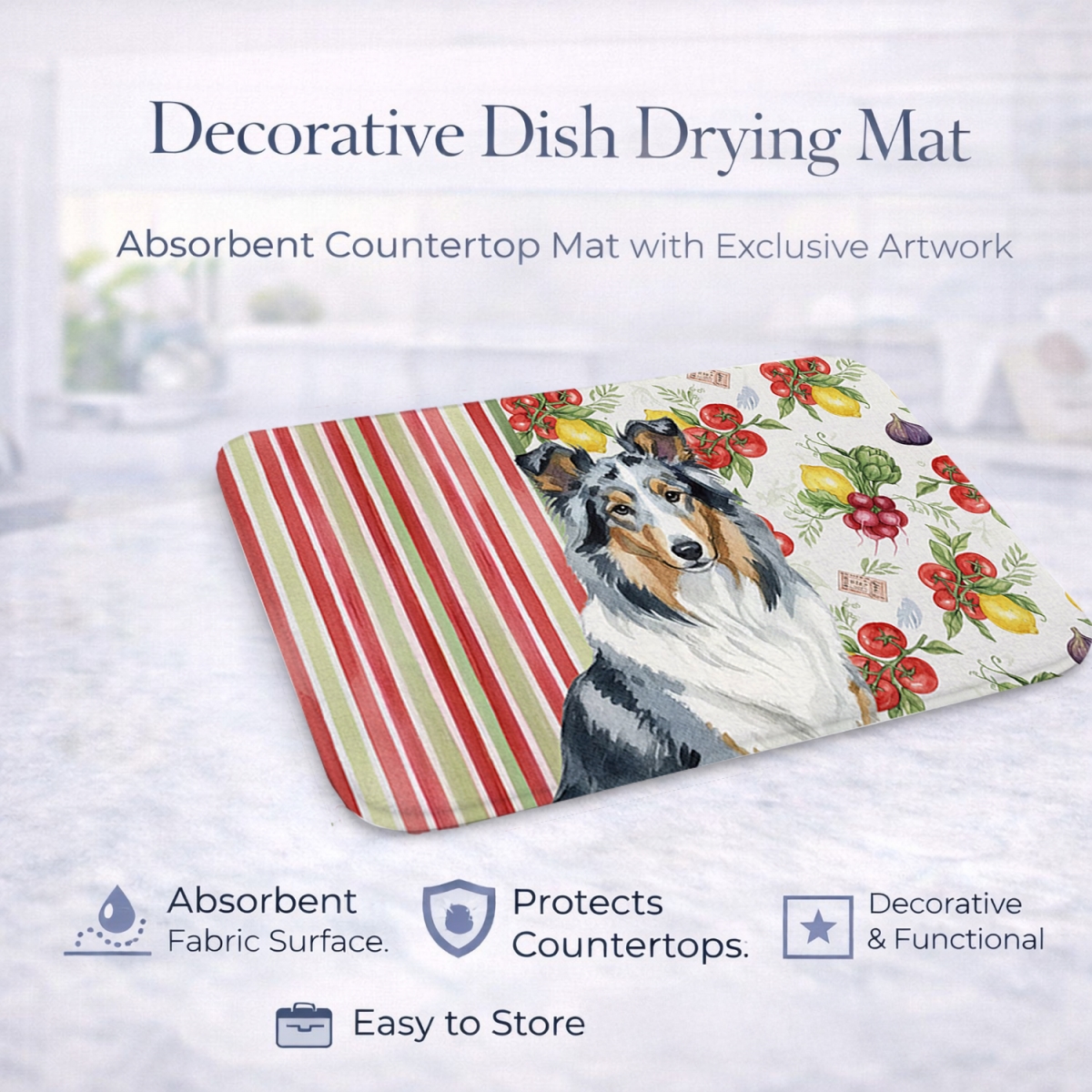 Picture of Carolines Treasures WDK8185DDM 21 x 14 in. Blue Merle Collie Vegetables Dish Drying Mat