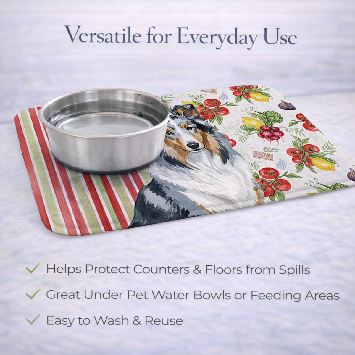 Picture of Carolines Treasures WDK8185DDM 21 x 14 in. Blue Merle Collie Vegetables Dish Drying Mat