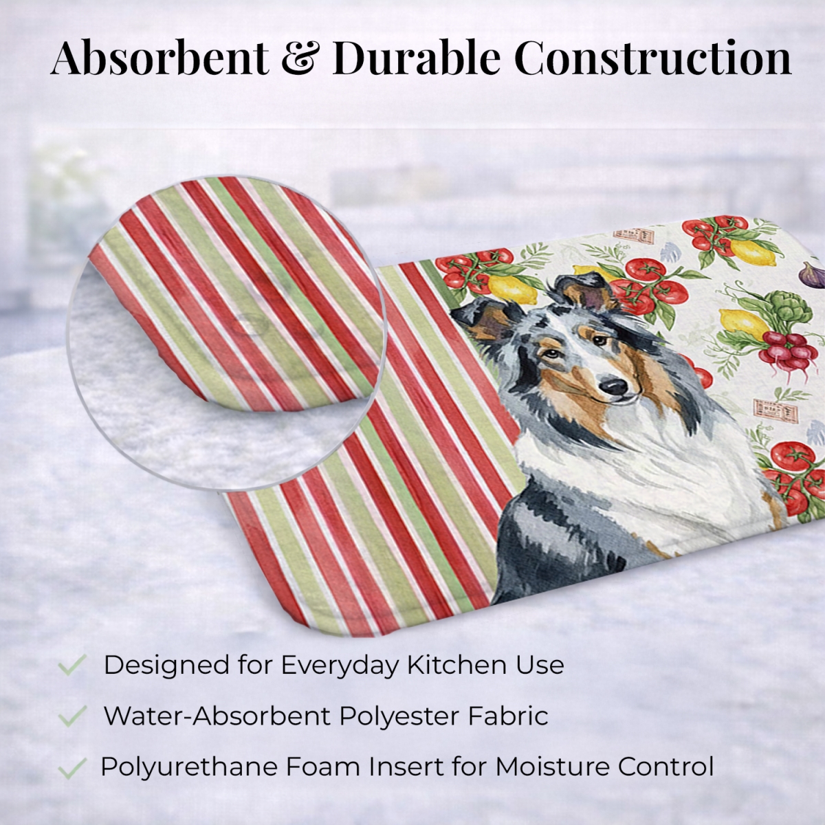 Picture of Carolines Treasures WDK8185DDM 21 x 14 in. Blue Merle Collie Vegetables Dish Drying Mat