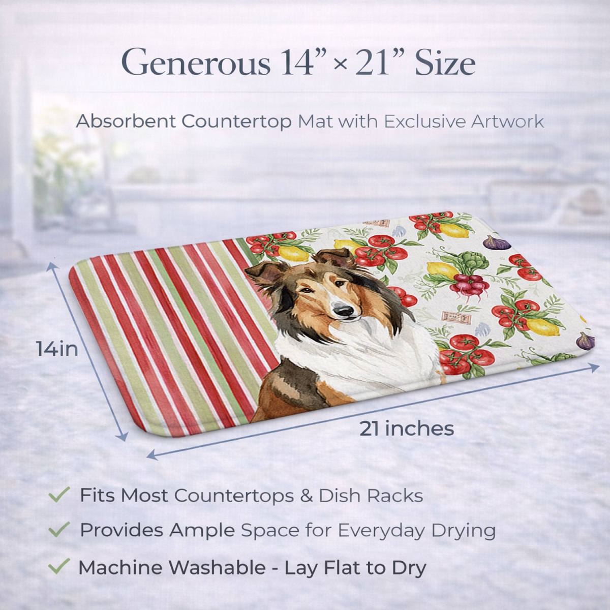 Picture of Carolines Treasures WDK8186DDM 21 x 14 in. Sable Collie Vegetables Dish Drying Mat