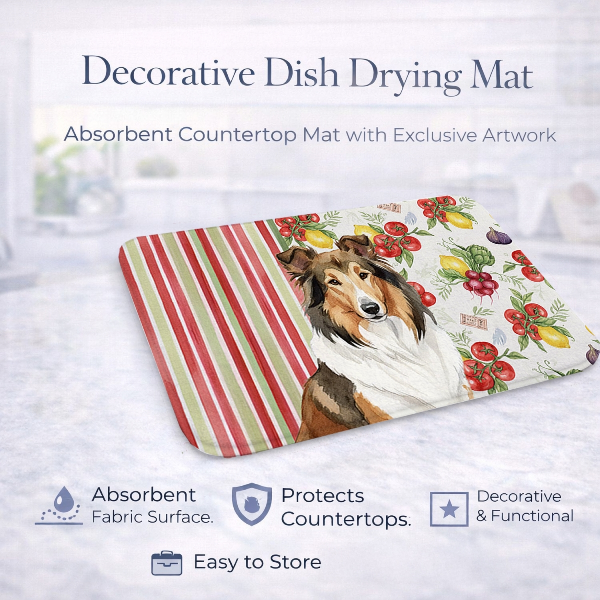 Picture of Carolines Treasures WDK8186DDM 21 x 14 in. Sable Collie Vegetables Dish Drying Mat