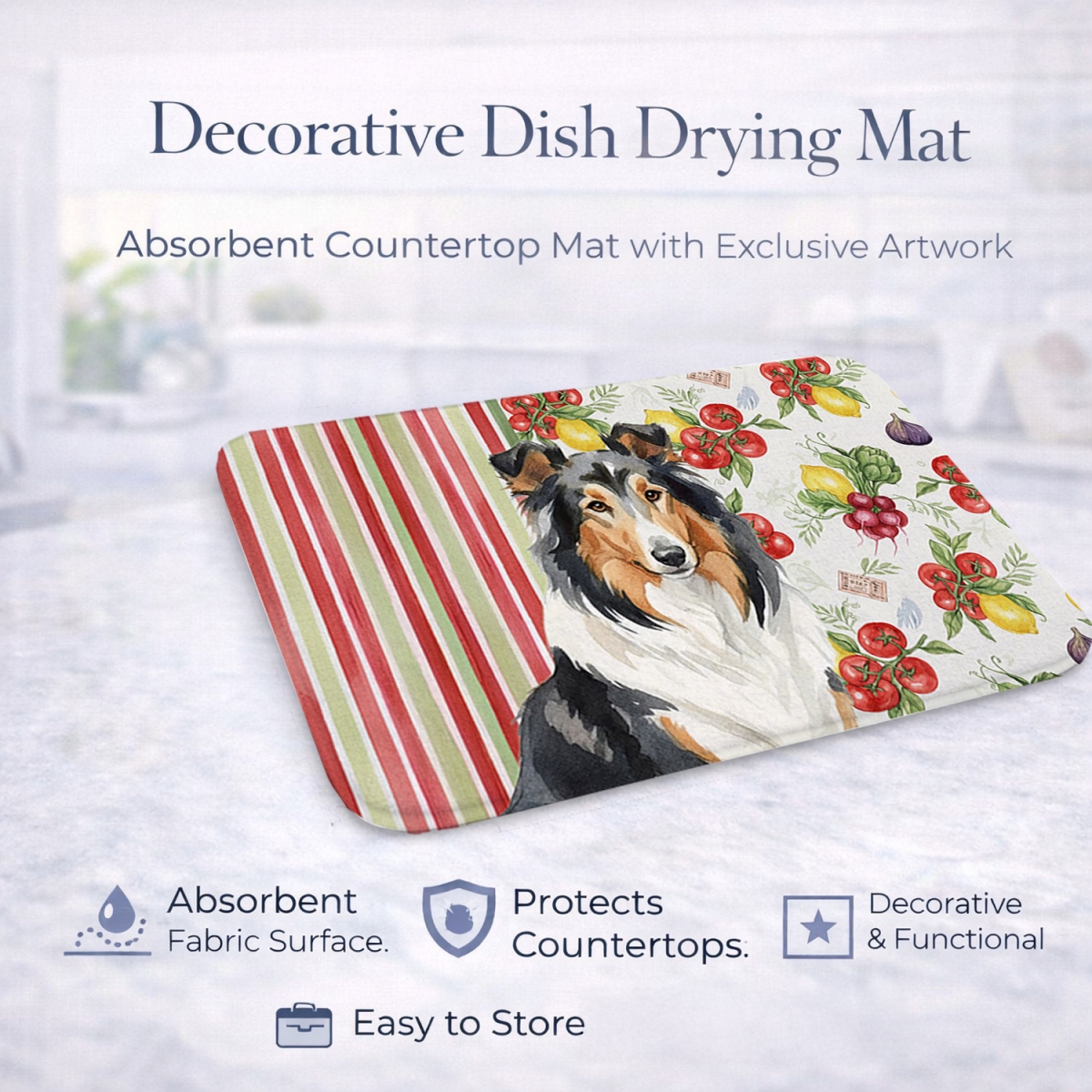Picture of Carolines Treasures WDK8187DDM 21 x 14 in. Tricolor Collie Vegetables Dish Drying Mat