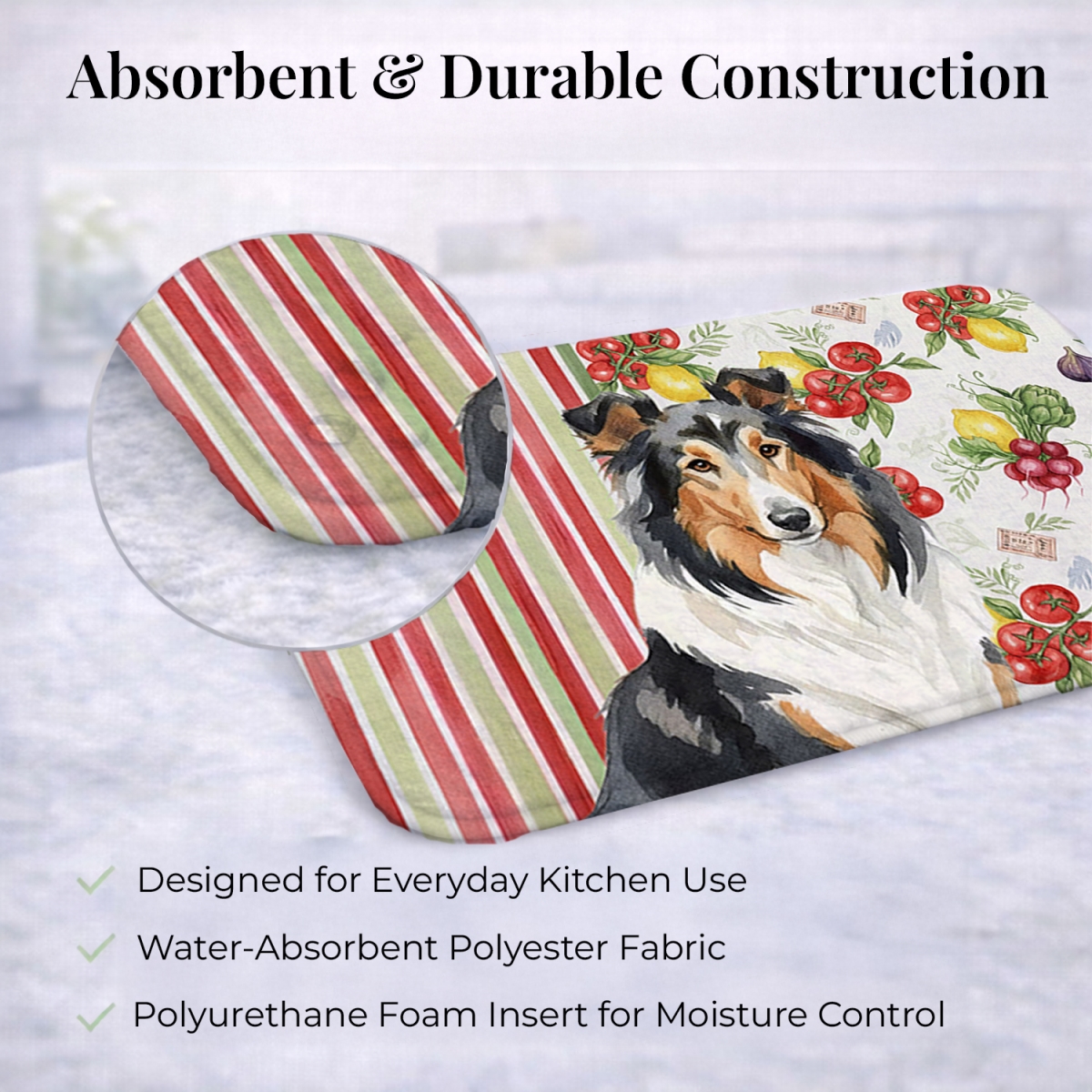 Picture of Carolines Treasures WDK8187DDM 21 x 14 in. Tricolor Collie Vegetables Dish Drying Mat