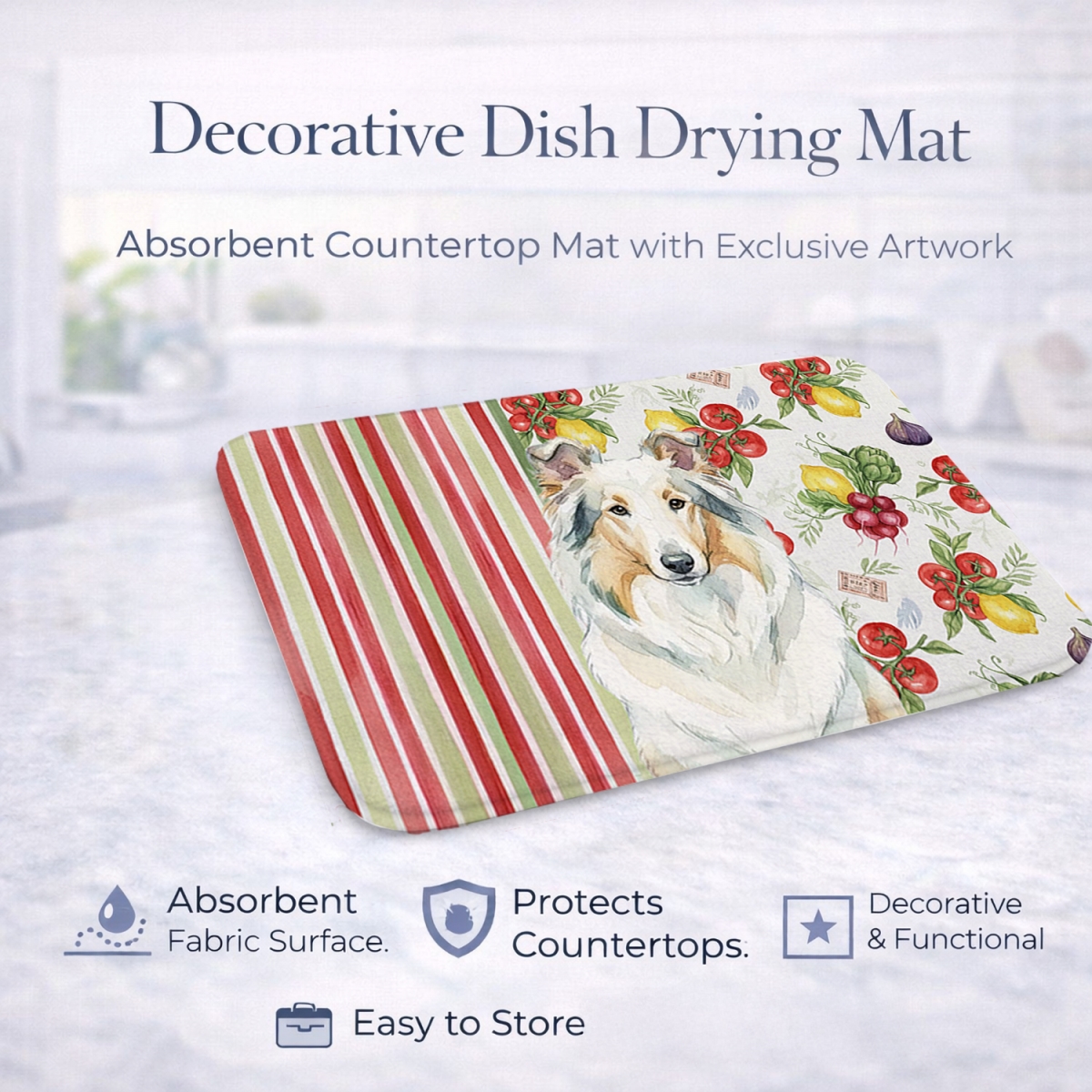 Picture of Carolines Treasures WDK8188DDM 21 x 14 in. White Collie Vegetables Dish Drying Mat