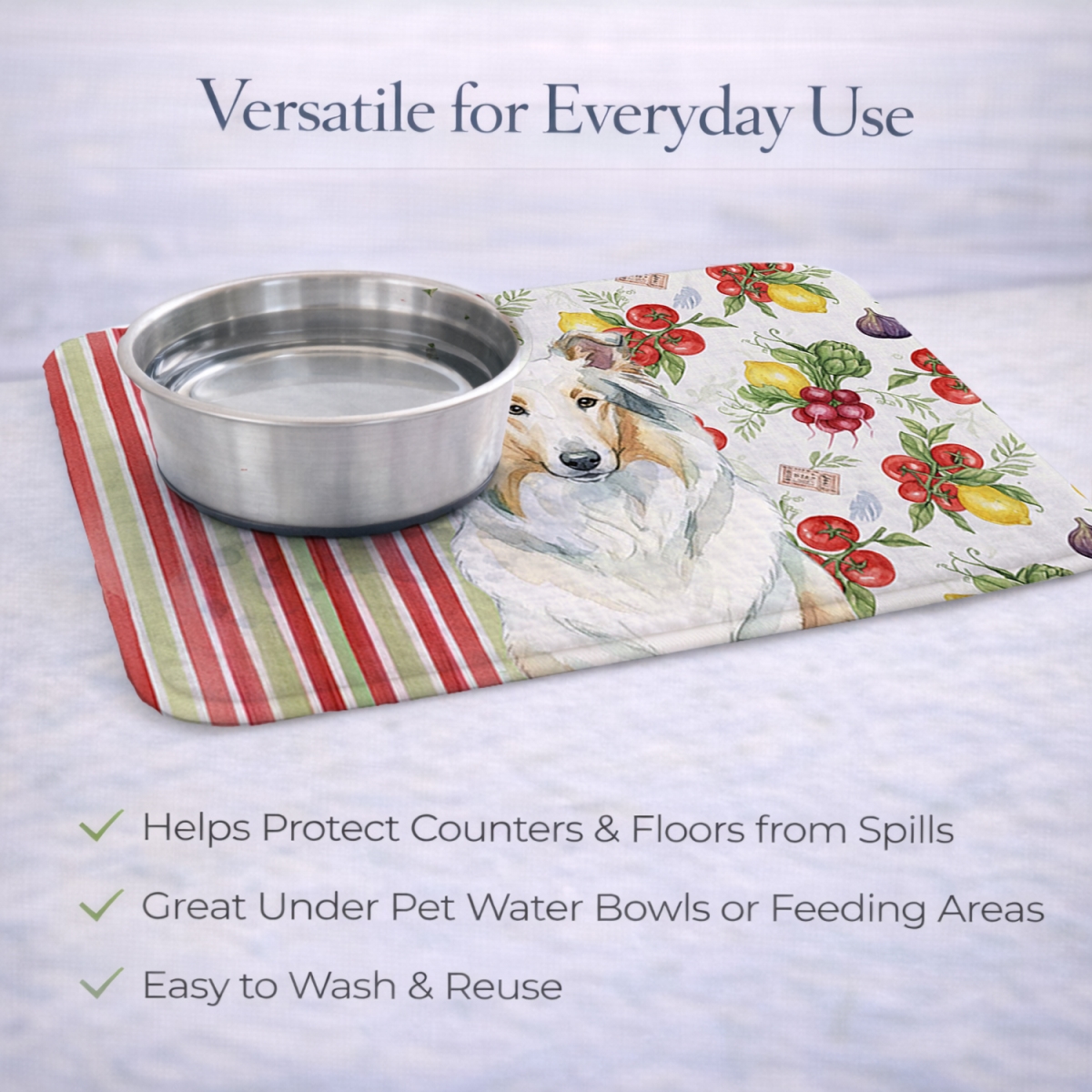 Picture of Carolines Treasures WDK8188DDM 21 x 14 in. White Collie Vegetables Dish Drying Mat