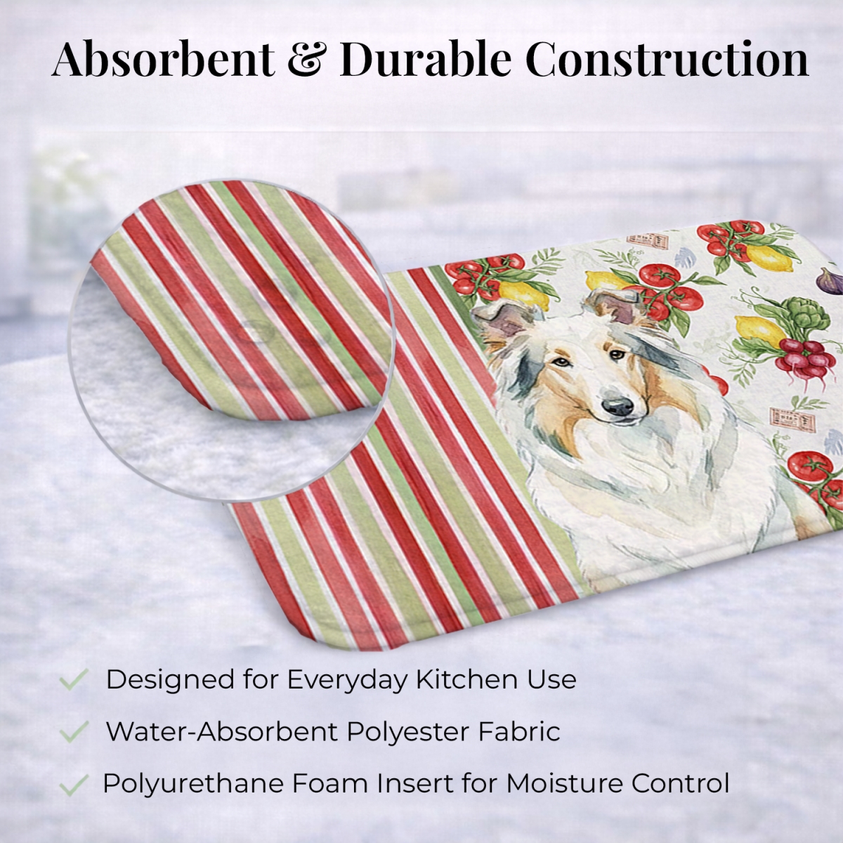 Picture of Carolines Treasures WDK8188DDM 21 x 14 in. White Collie Vegetables Dish Drying Mat