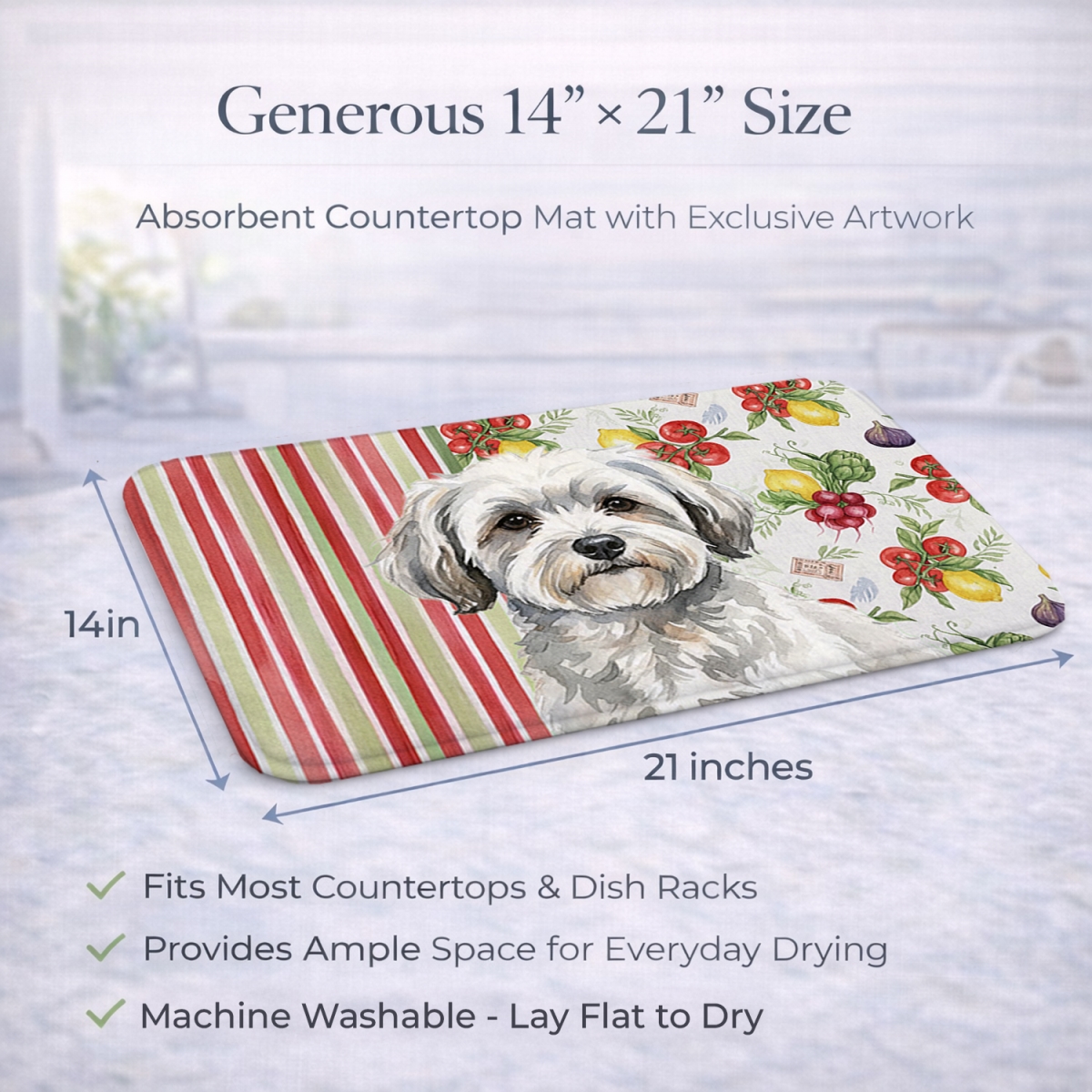 Picture of Carolines Treasures WDK8190DDM 21 x 14 in. White with Gray Coton De Tulear Vegetables Dish Drying Mat