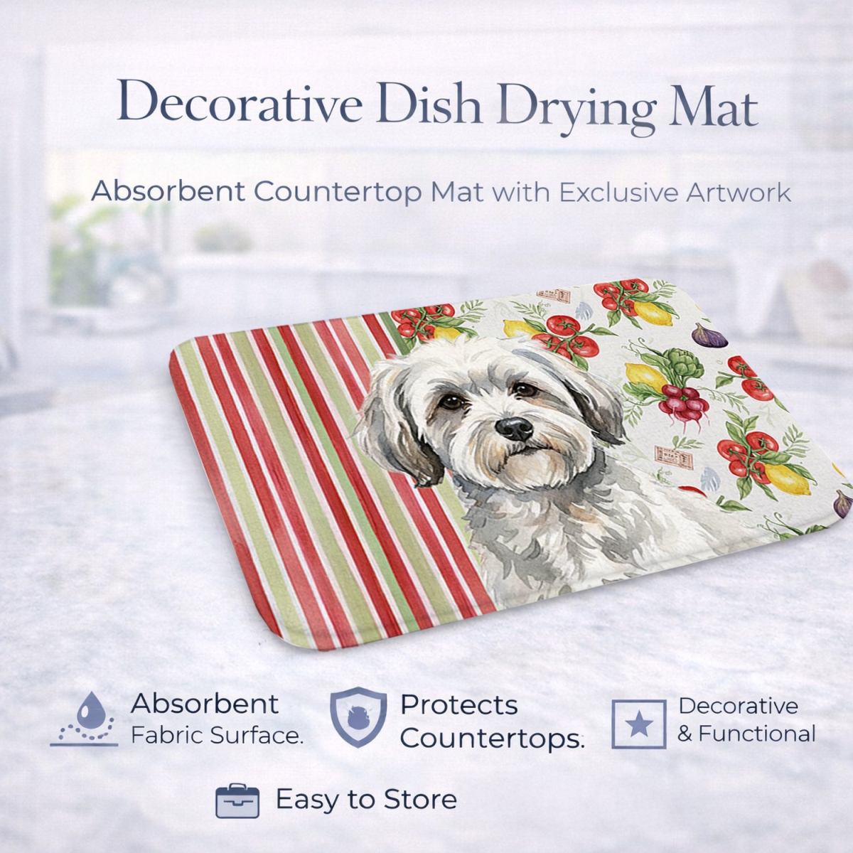 Picture of Carolines Treasures WDK8190DDM 21 x 14 in. White with Gray Coton De Tulear Vegetables Dish Drying Mat