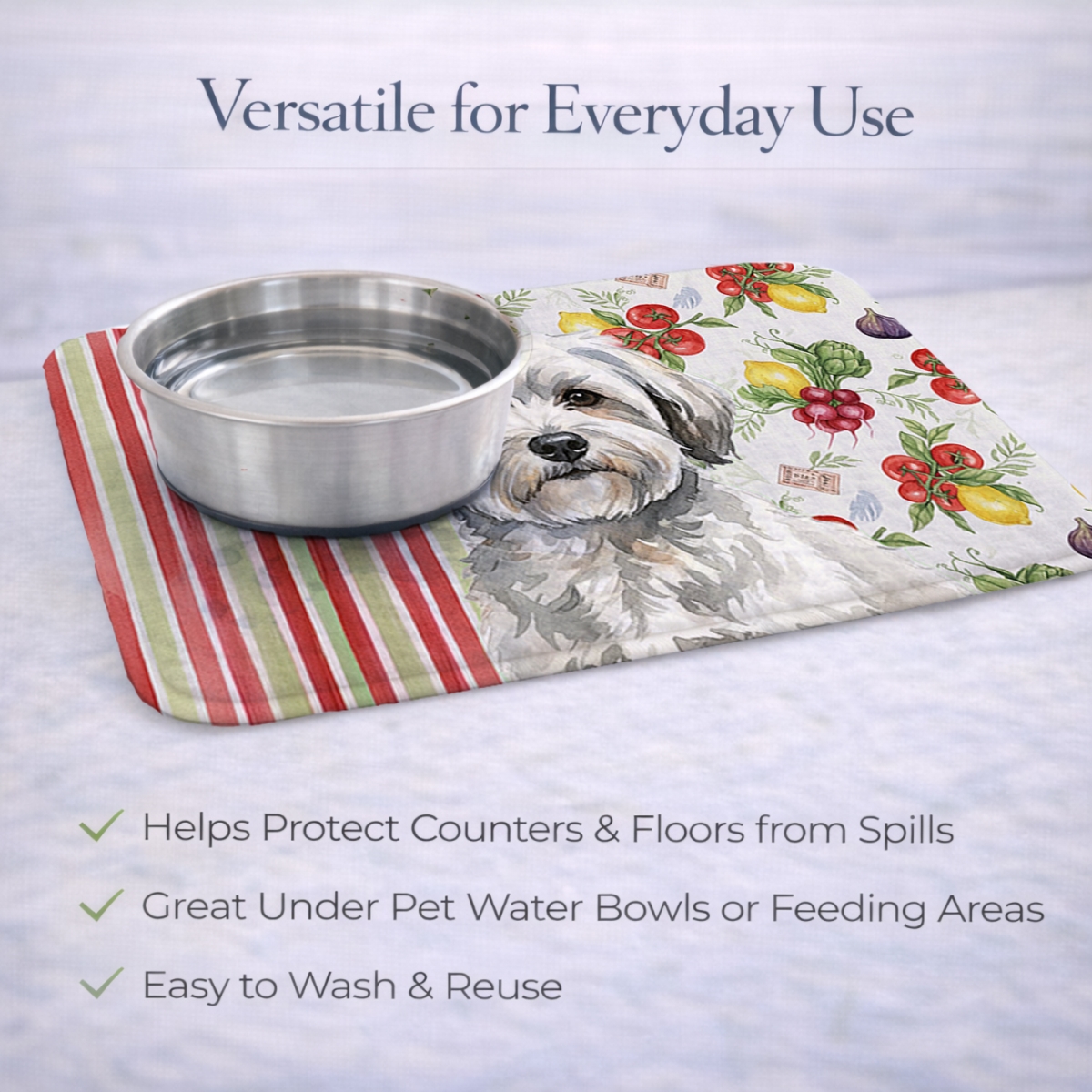 Picture of Carolines Treasures WDK8190DDM 21 x 14 in. White with Gray Coton De Tulear Vegetables Dish Drying Mat
