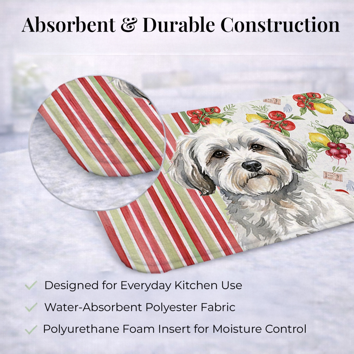 Picture of Carolines Treasures WDK8190DDM 21 x 14 in. White with Gray Coton De Tulear Vegetables Dish Drying Mat