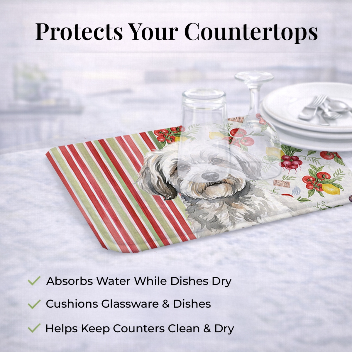Picture of Carolines Treasures WDK8190DDM 21 x 14 in. White with Gray Coton De Tulear Vegetables Dish Drying Mat