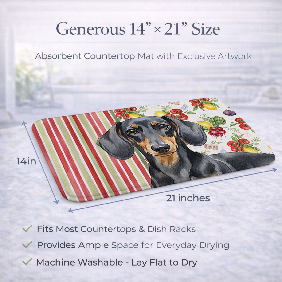 Picture of Carolines Treasures WDK8191DDM 21 x 14 in. Black & Tan Dachshund Vegetables Dish Drying Mat