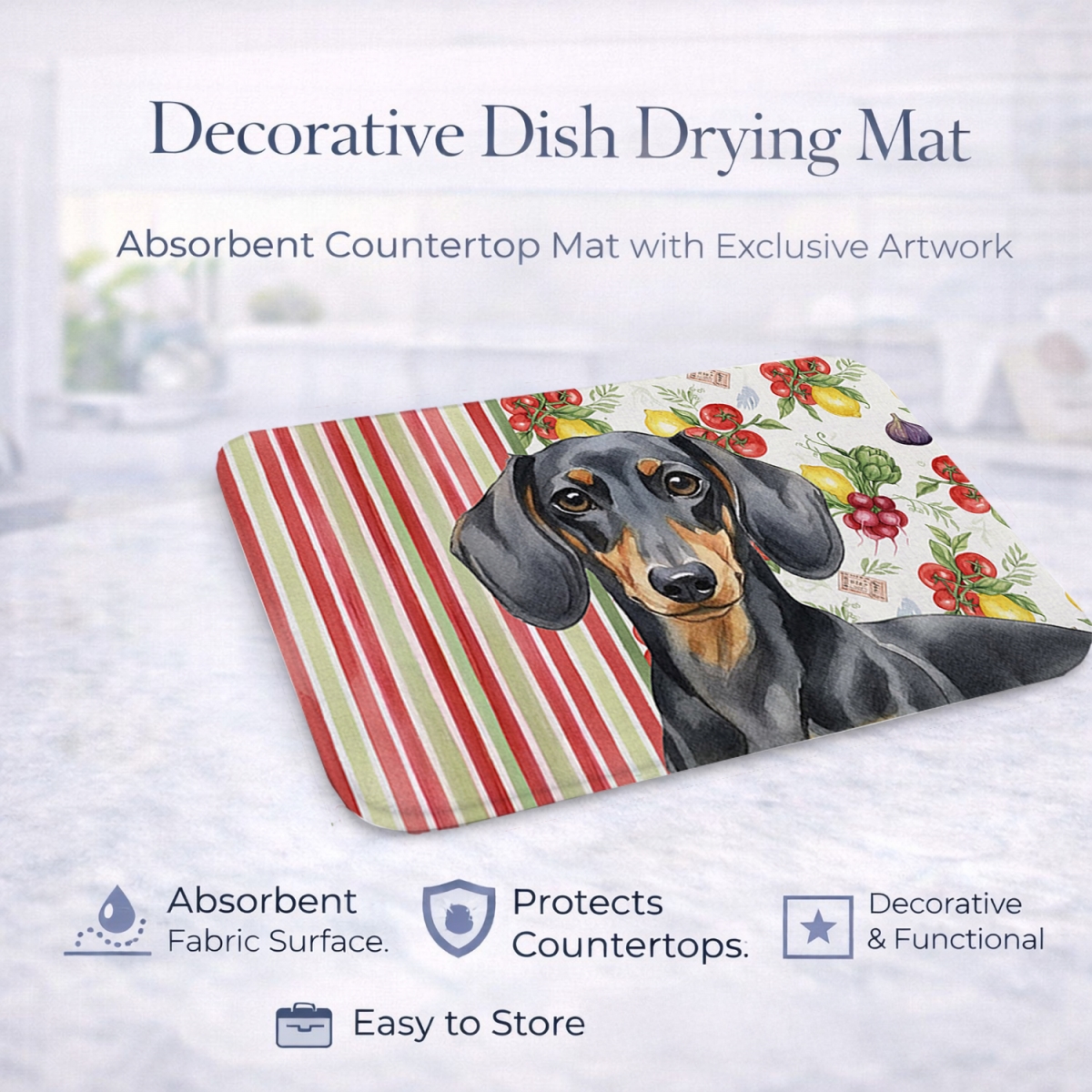 Picture of Carolines Treasures WDK8191DDM 21 x 14 in. Black & Tan Dachshund Vegetables Dish Drying Mat