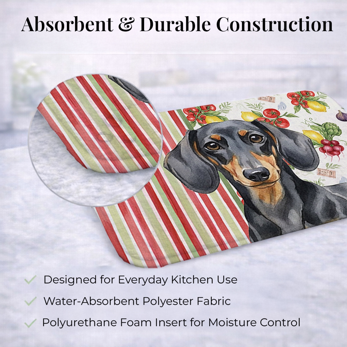 Picture of Carolines Treasures WDK8191DDM 21 x 14 in. Black & Tan Dachshund Vegetables Dish Drying Mat