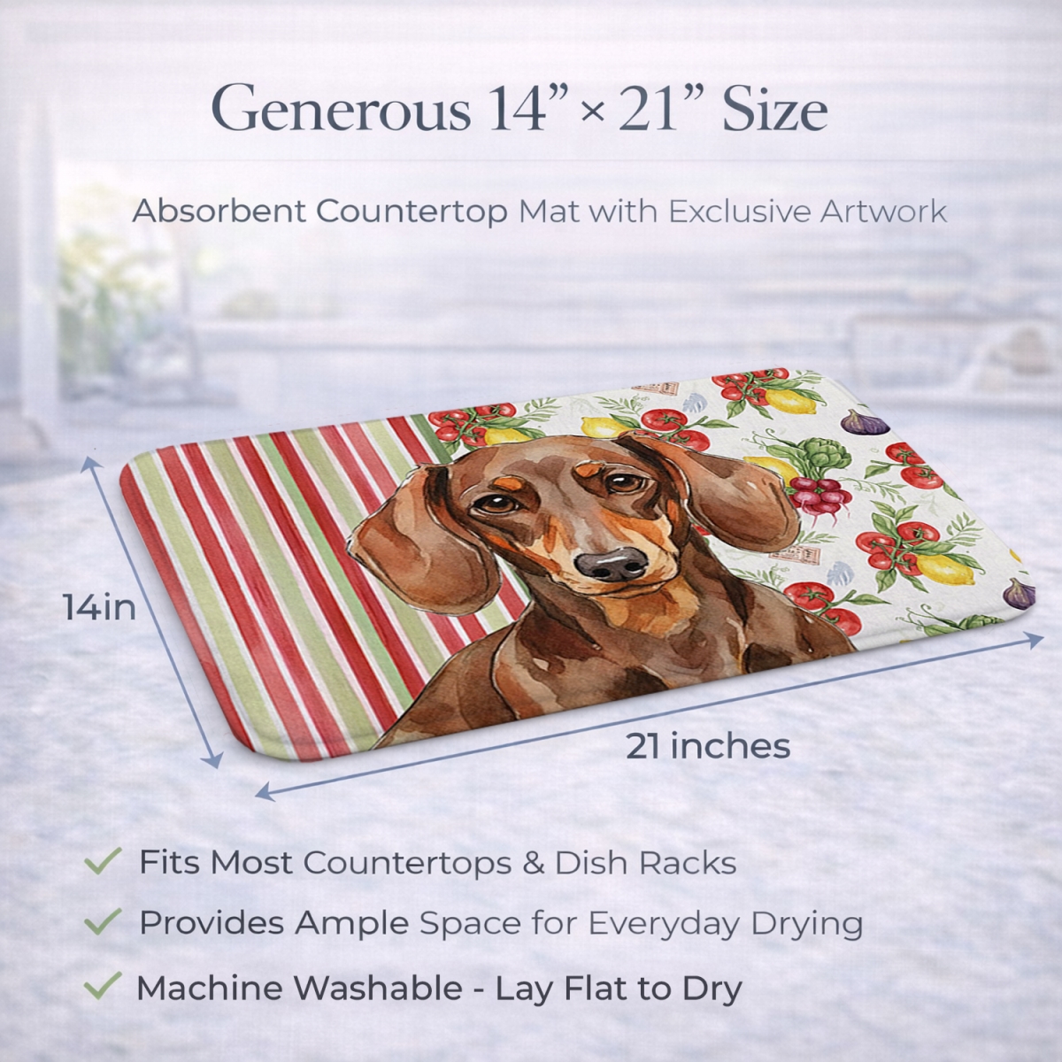 Picture of Carolines Treasures WDK8192DDM 21 x 14 in. Chocolate & Tan Dachshund Vegetables Dish Drying Mat