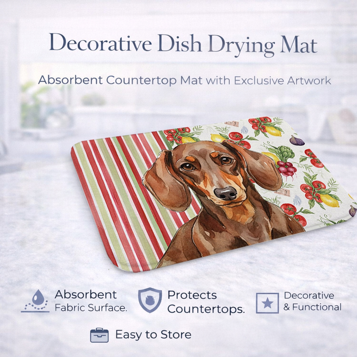 Picture of Carolines Treasures WDK8192DDM 21 x 14 in. Chocolate & Tan Dachshund Vegetables Dish Drying Mat