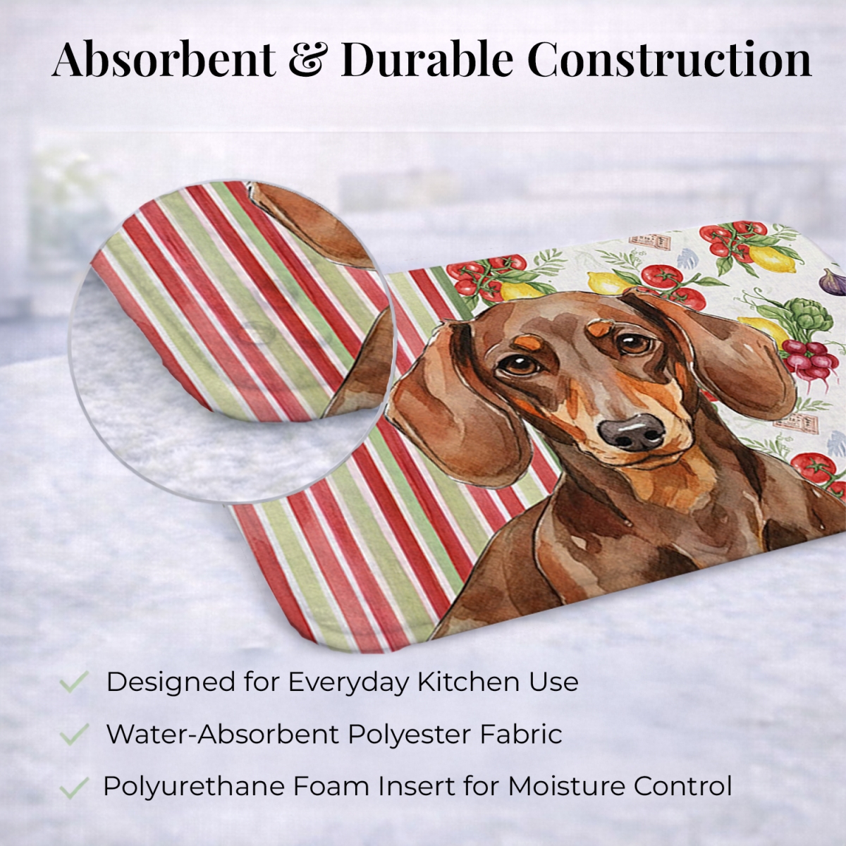 Picture of Carolines Treasures WDK8192DDM 21 x 14 in. Chocolate & Tan Dachshund Vegetables Dish Drying Mat