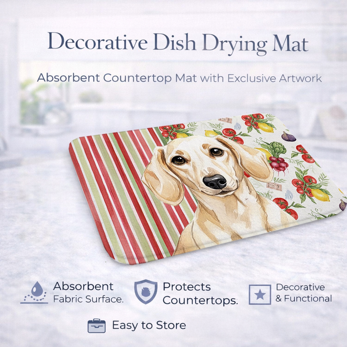 Picture of Carolines Treasures WDK8193DDM 21 x 14 in. Cream Dachshund Vegetables Dish Drying Mat