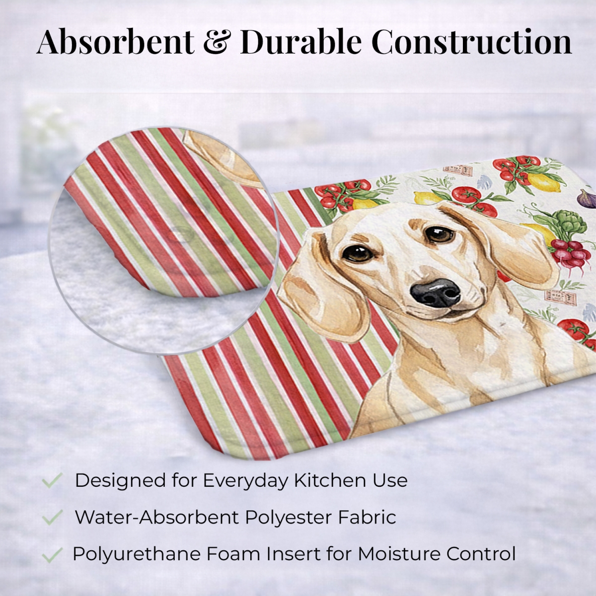 Picture of Carolines Treasures WDK8193DDM 21 x 14 in. Cream Dachshund Vegetables Dish Drying Mat