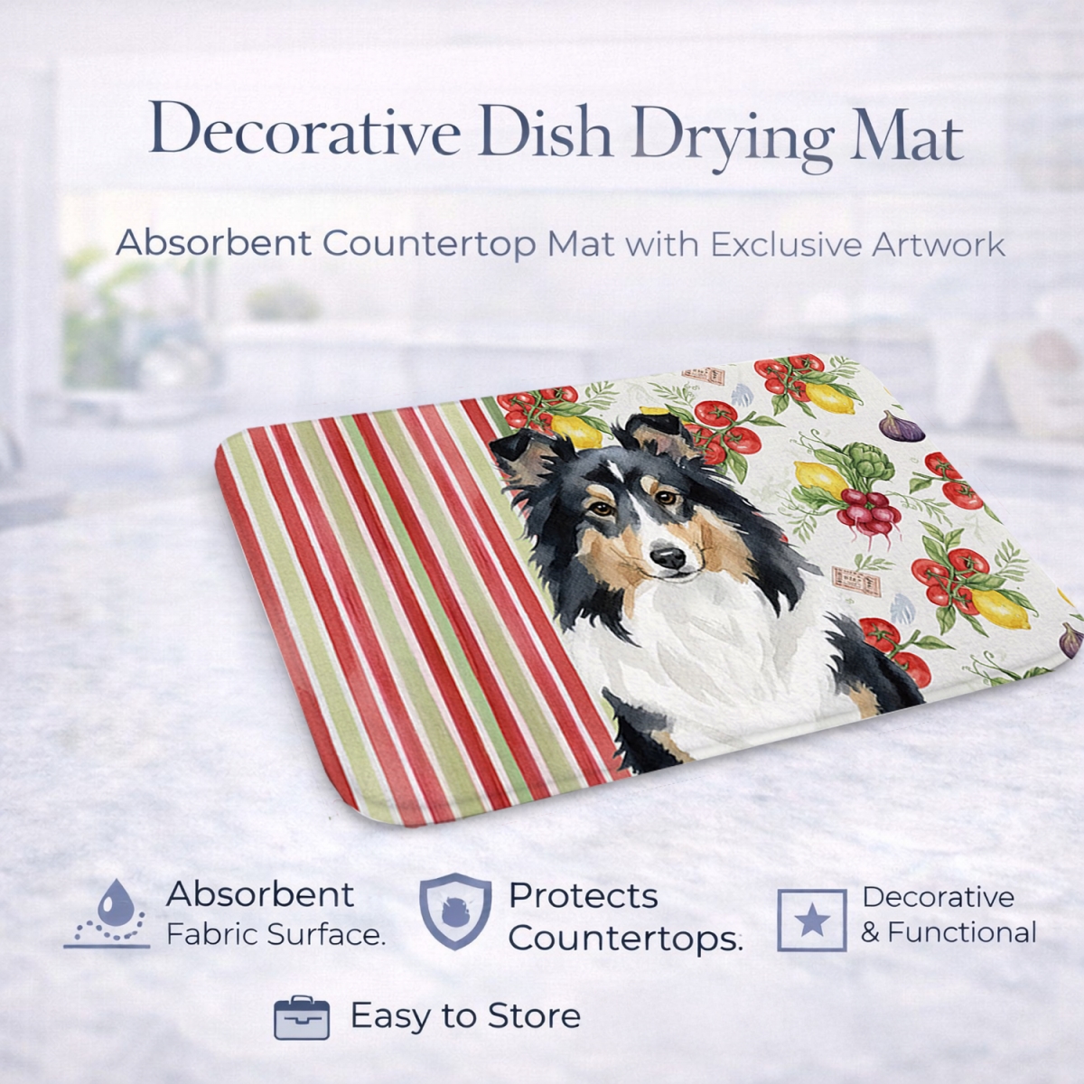 Picture of Carolines Treasures WDK8410DDM 21 x 14 in. Tricolor Sheltie Vegetables Dish Drying Mat