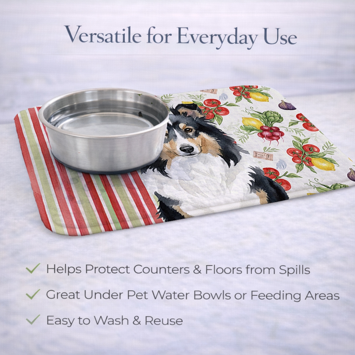Picture of Carolines Treasures WDK8410DDM 21 x 14 in. Tricolor Sheltie Vegetables Dish Drying Mat