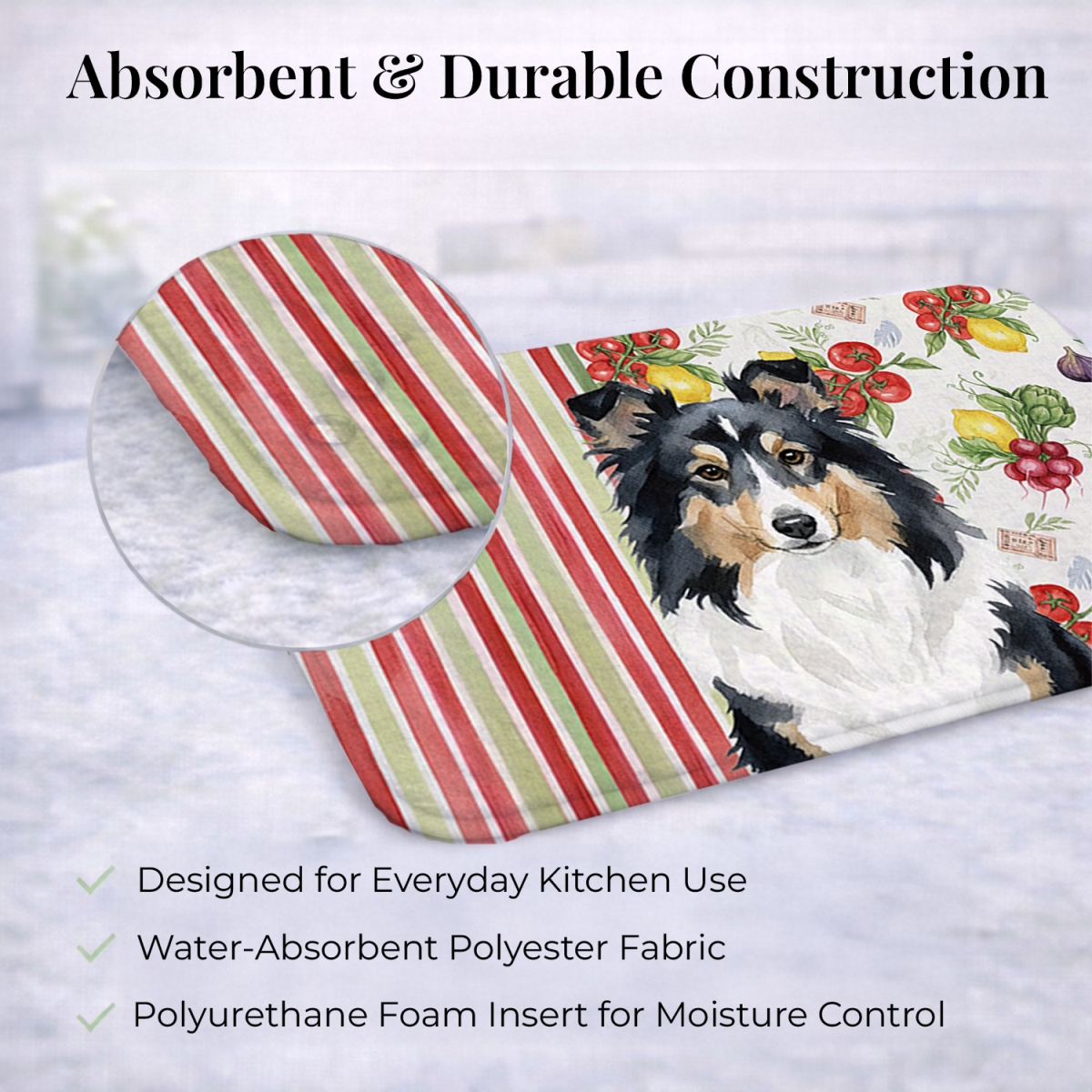 Picture of Carolines Treasures WDK8410DDM 21 x 14 in. Tricolor Sheltie Vegetables Dish Drying Mat