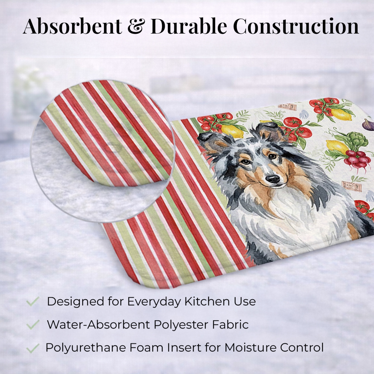 Picture of Carolines Treasures WDK8411DDM 21 x 14 in. Blue Merle Sheltie Vegetables Dish Drying Mat