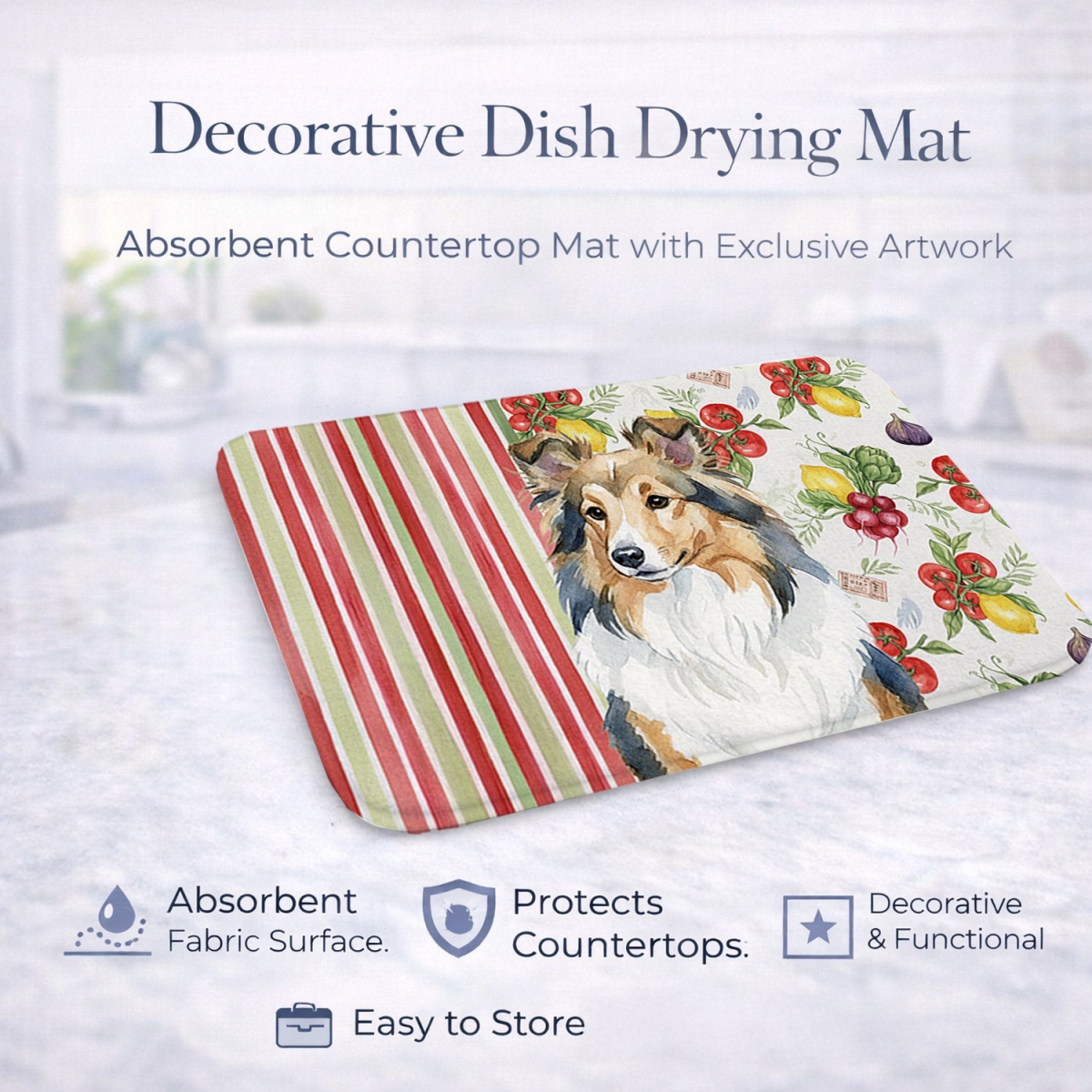 Picture of Carolines Treasures WDK8412DDM 21 x 14 in. Sable Sheltie Vegetables Dish Drying Mat