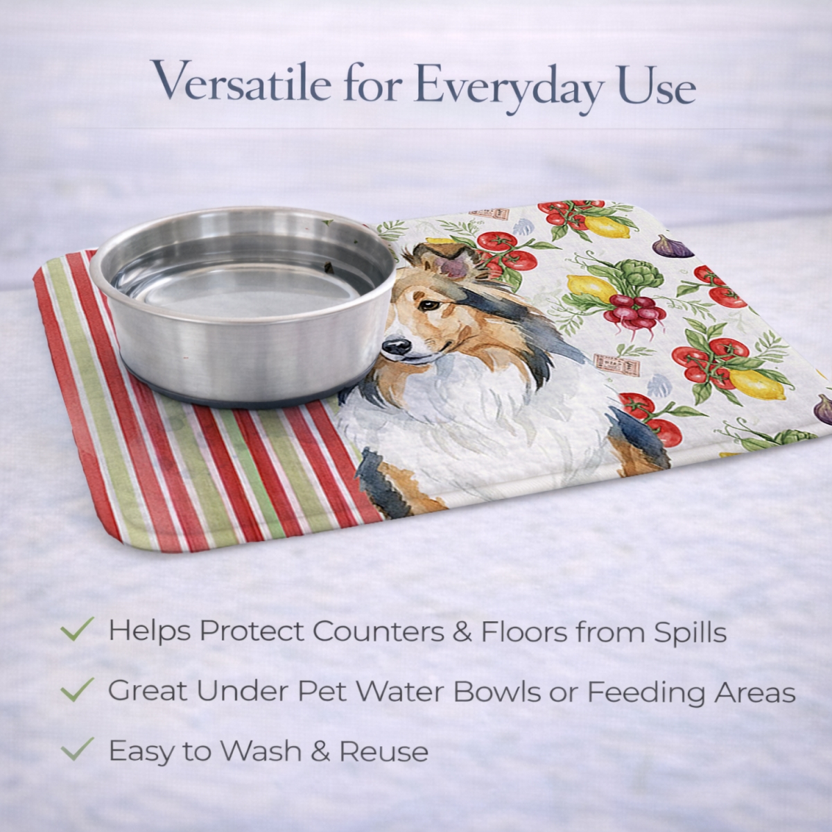 Picture of Carolines Treasures WDK8412DDM 21 x 14 in. Sable Sheltie Vegetables Dish Drying Mat