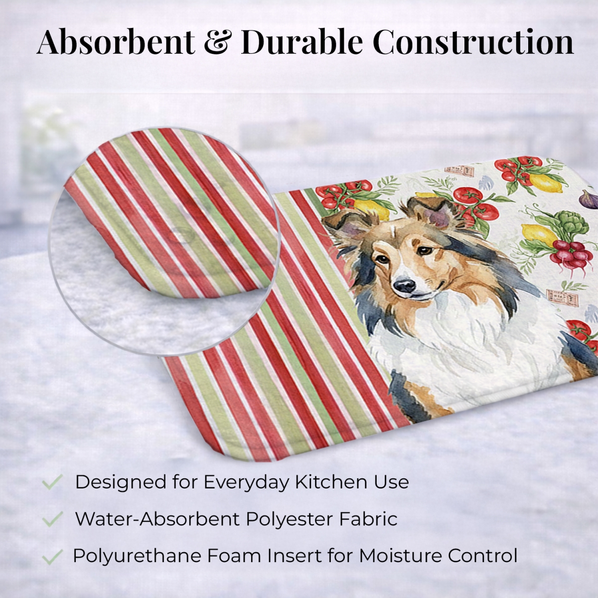Picture of Carolines Treasures WDK8412DDM 21 x 14 in. Sable Sheltie Vegetables Dish Drying Mat