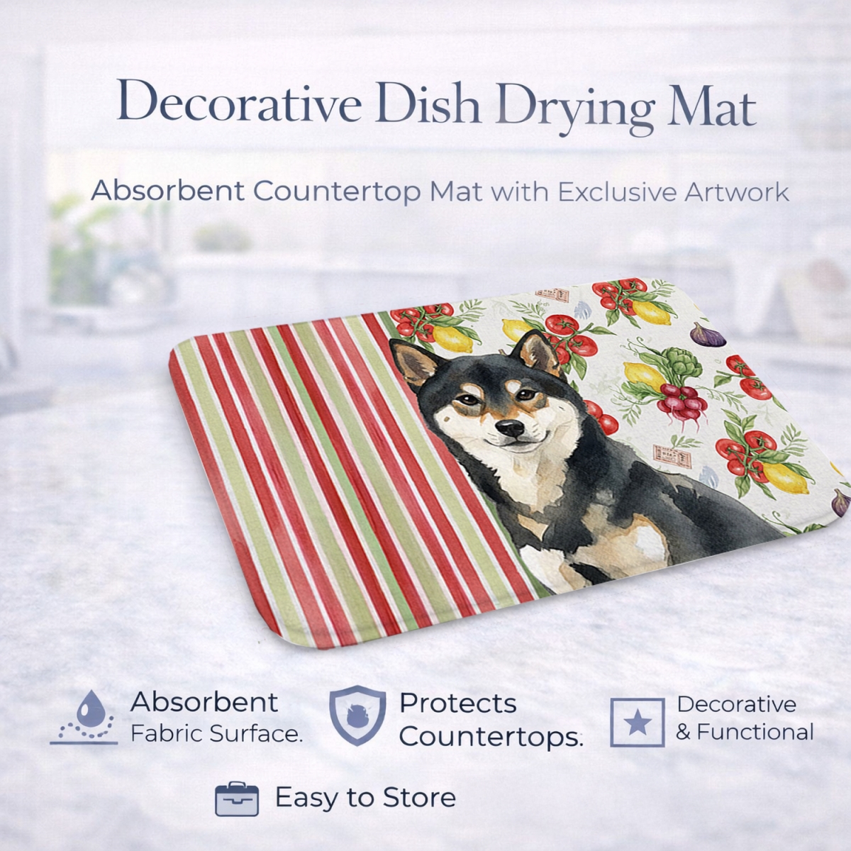 Picture of Carolines Treasures WDK8413DDM 21 x 14 in. Black & Tan Shiba Inu Vegetables Dish Drying Mat