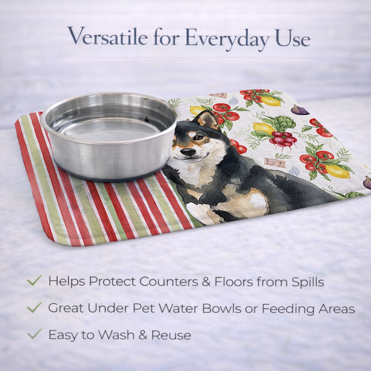 Picture of Carolines Treasures WDK8413DDM 21 x 14 in. Black & Tan Shiba Inu Vegetables Dish Drying Mat