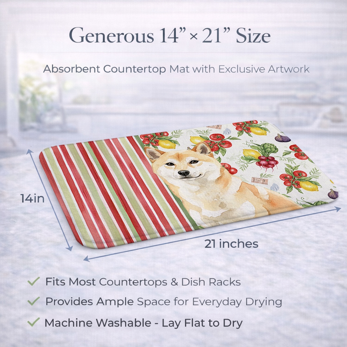Picture of Carolines Treasures WDK8414DDM 21 x 14 in. Cream Shiba Inu Vegetables Dish Drying Mat